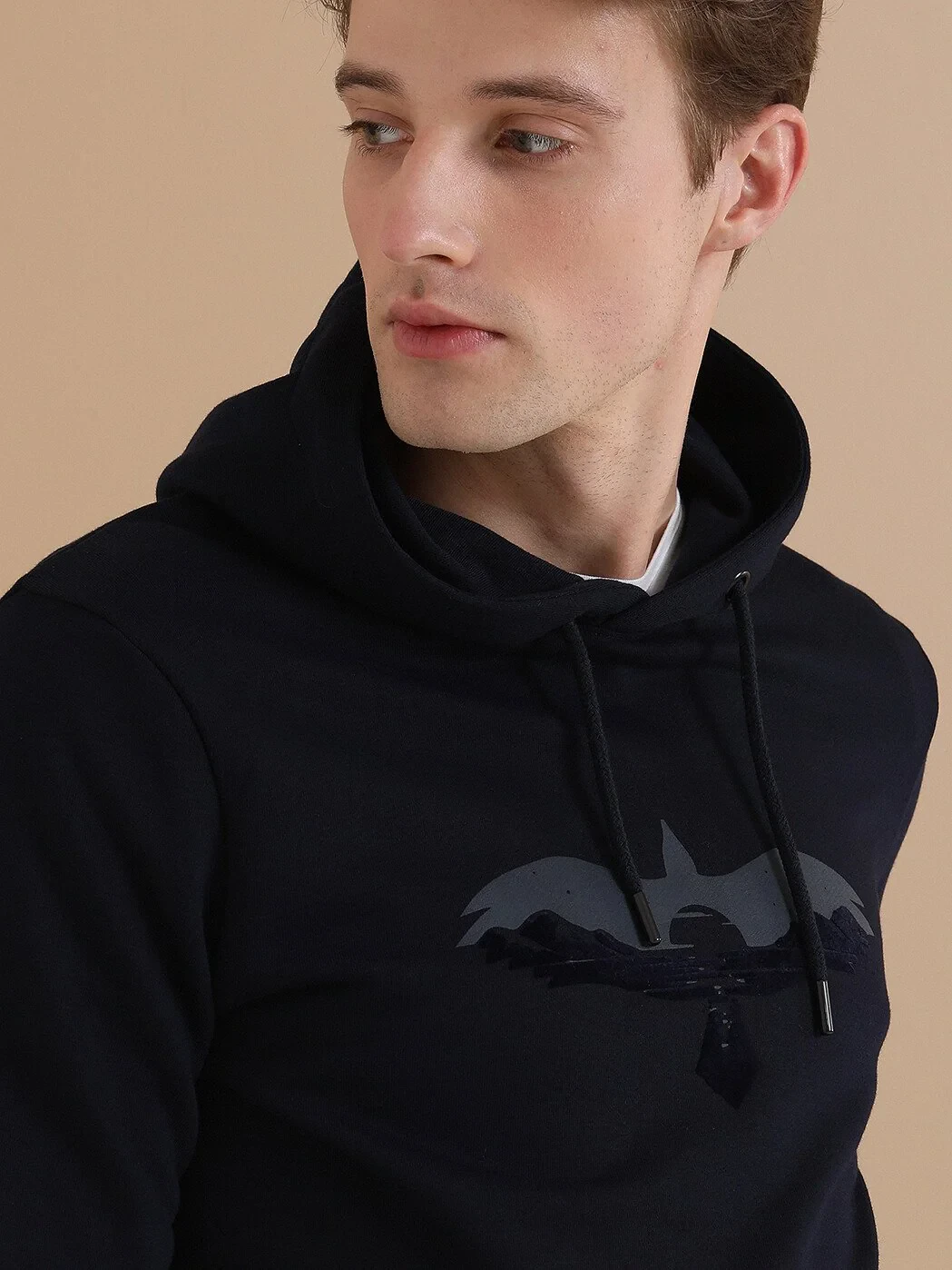 Lacivert Kapüşonlu Baskılı Sweatshırt - 1