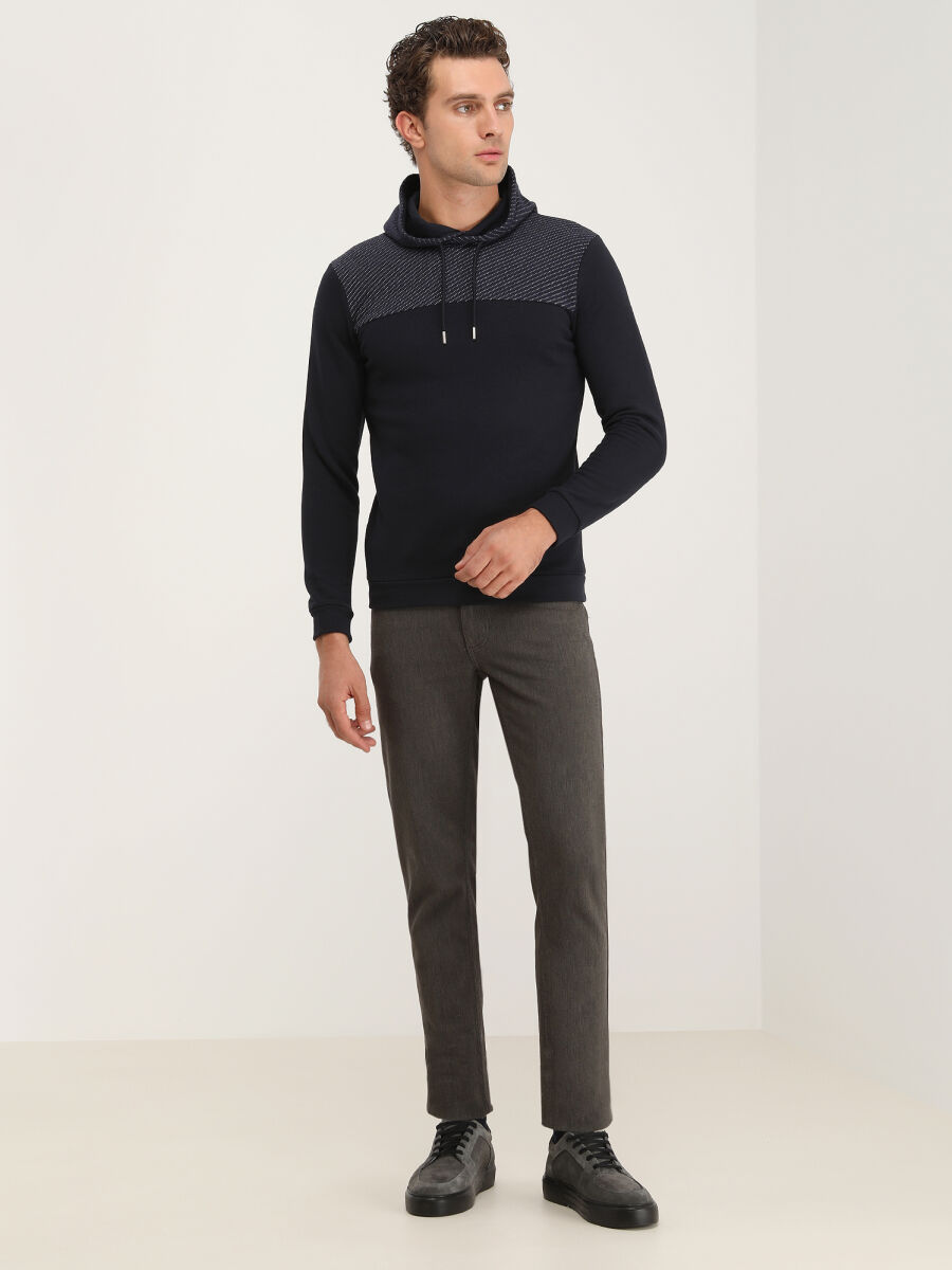 Lacivert Kapüşonlu Desenli Sweatshırt - 1