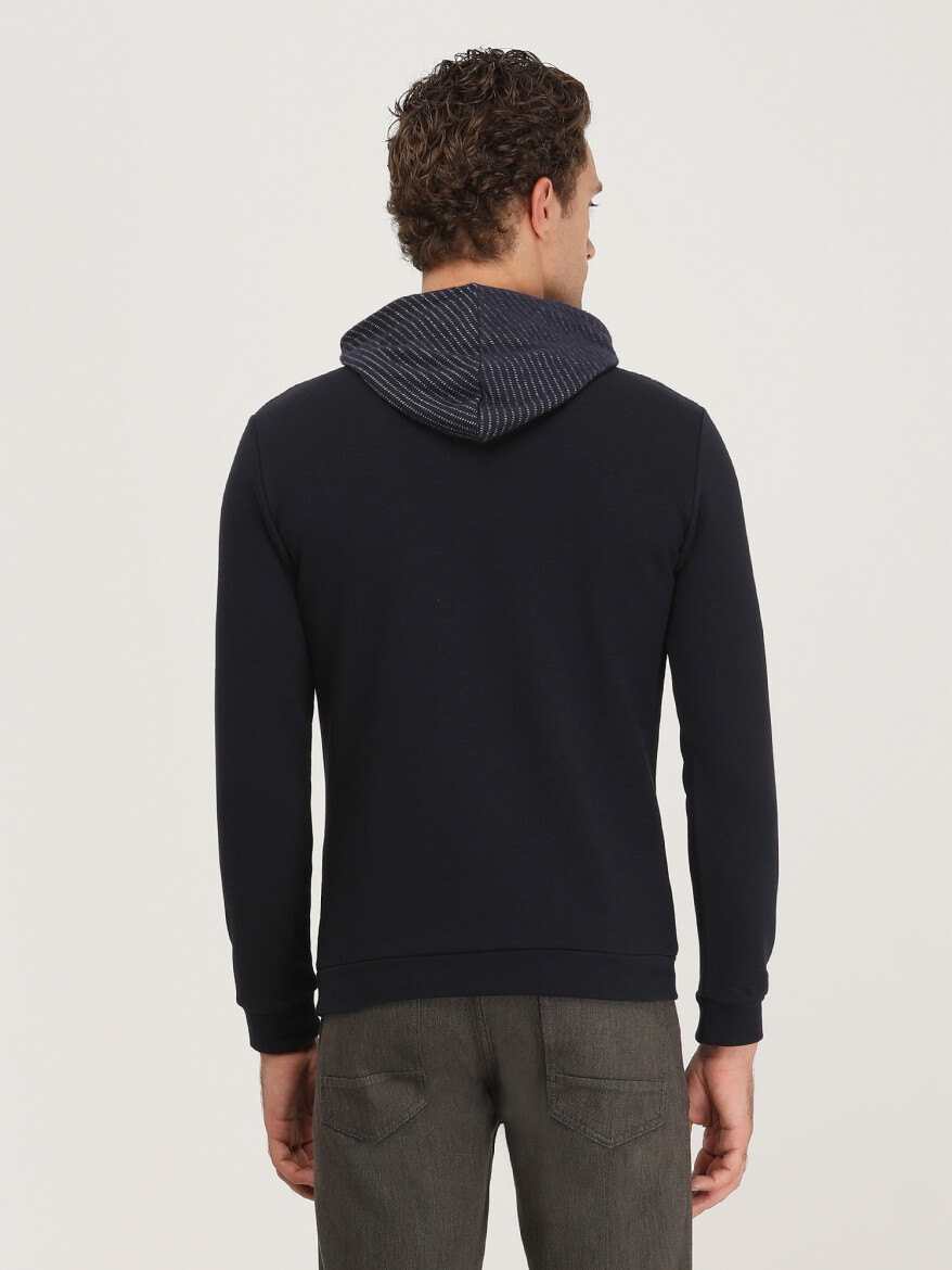 Lacivert Kapüşonlu Desenli Sweatshırt - 4