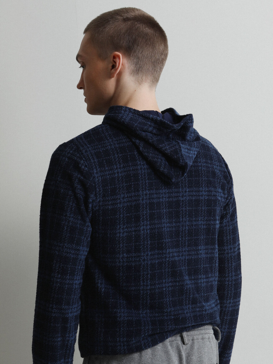 Lacivert Kapüşonlu Jakarlı Sweatshırt - 5