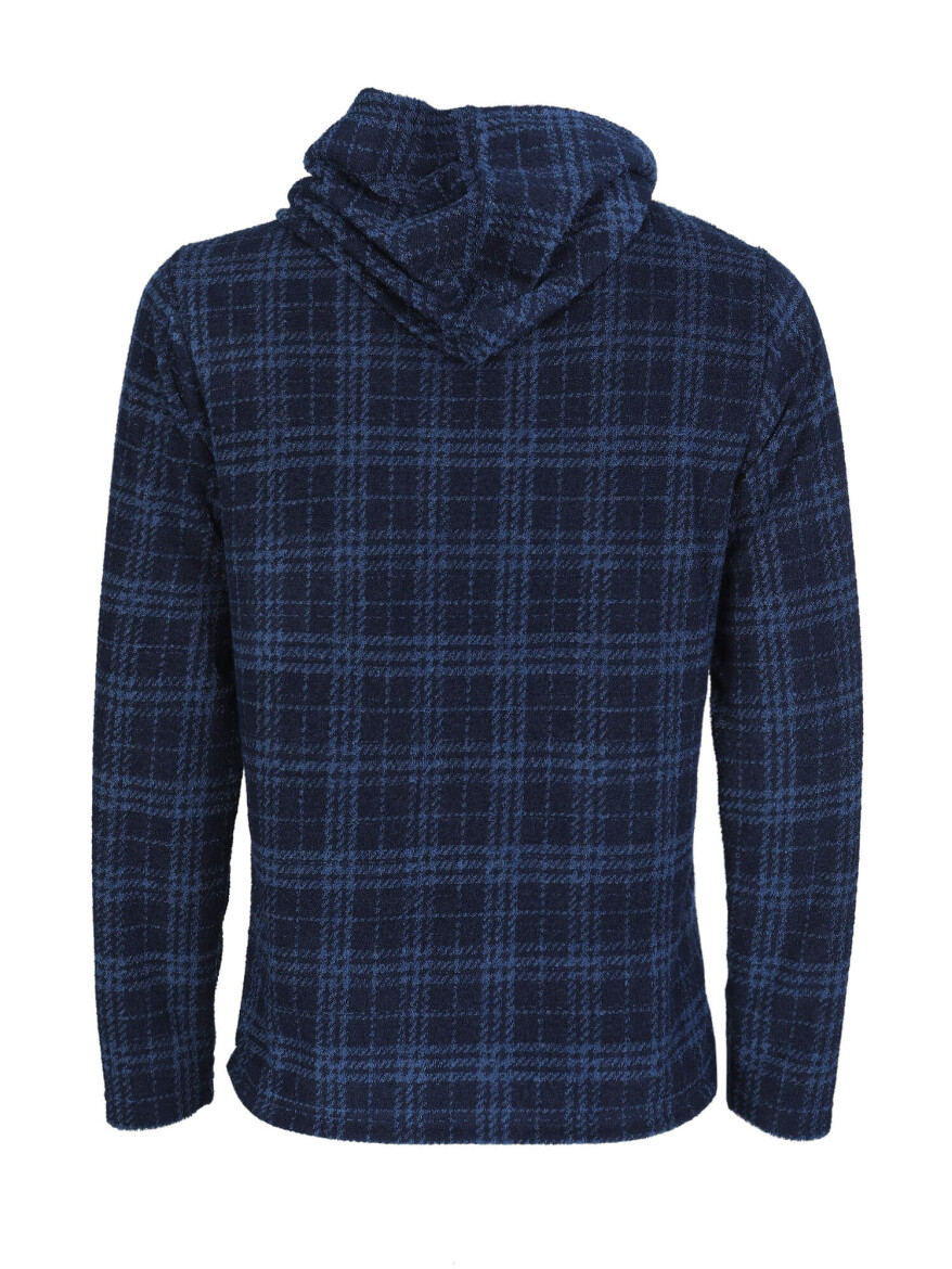 Lacivert Kapüşonlu Jakarlı Sweatshırt - 7