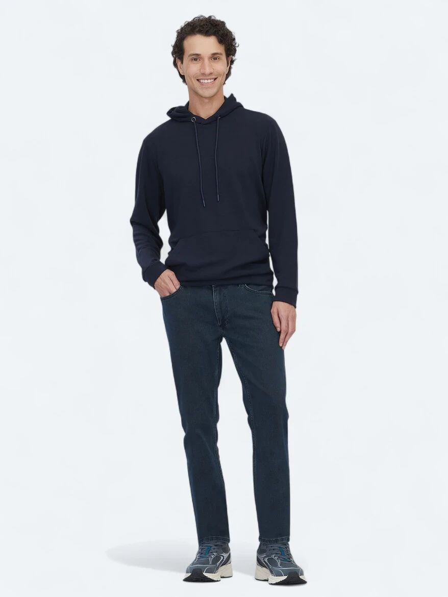 Lacivert Kapüşonlu Sweatshırt - 2
