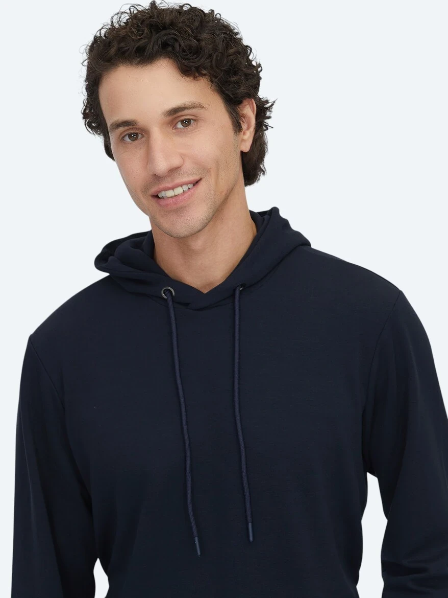 Lacivert Kapüşonlu Sweatshırt - 3