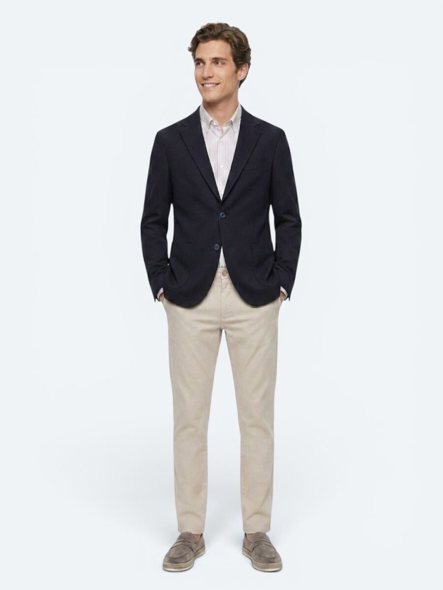 Lacivert Kareli Modern Fit Pamuk Karışımlı Örme Ceket - 2