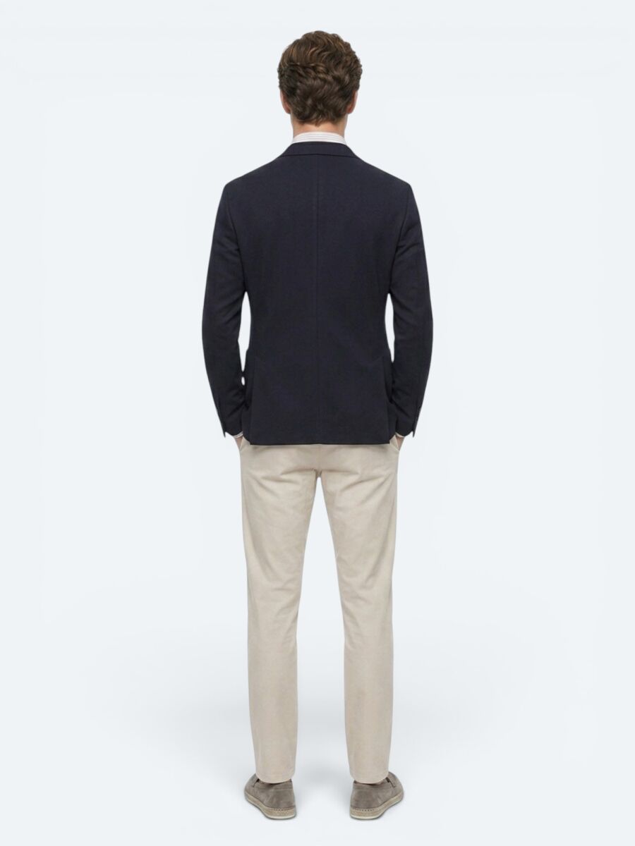 Lacivert Kareli Modern Fit Pamuk Karışımlı Örme Ceket - 5