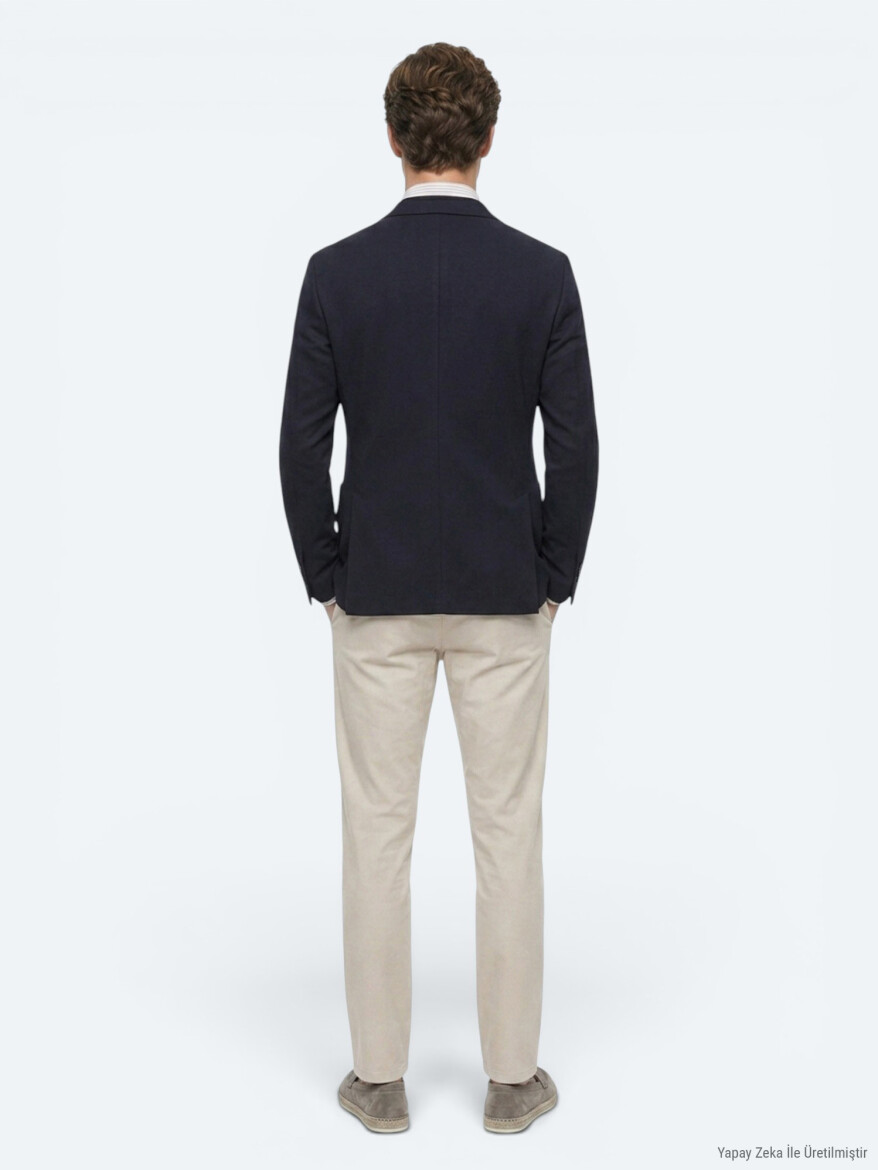 Lacivert Kareli Modern Fit Pamuk Karışımlı Örme Ceket - 5