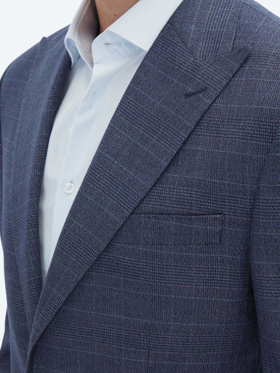 Lacivert Kareli Modern Fit Takım Elbise - 4