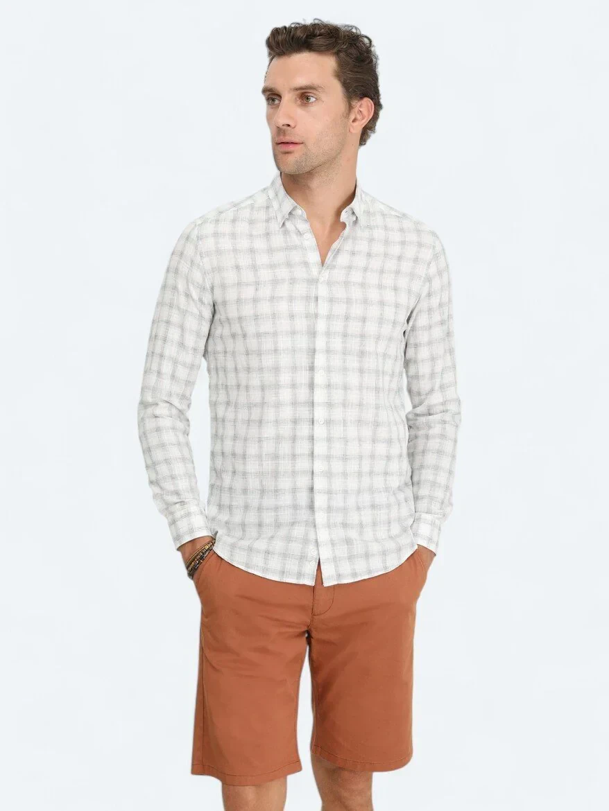 Lacivert Kareli Regular Fit Dokuma Casual Pamuk Karışımlı Gömlek - 1