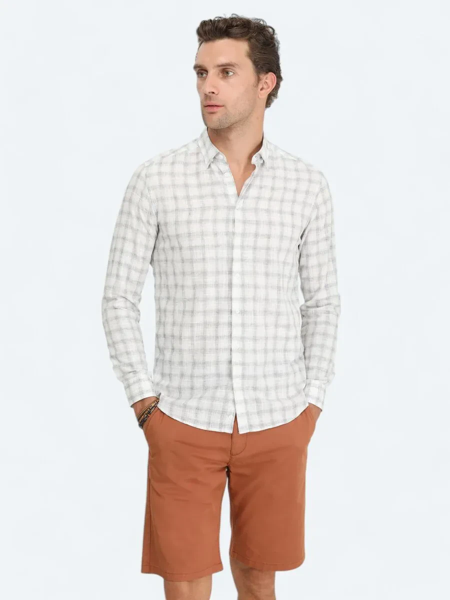 Lacivert Kareli Regular Fit Dokuma Casual Pamuk Karışımlı Gömlek - 1