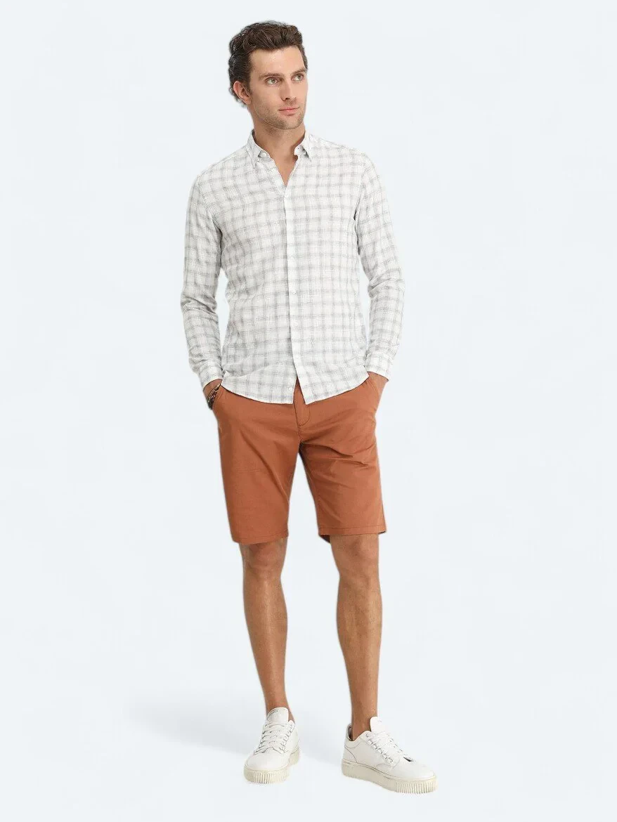 Lacivert Kareli Regular Fit Dokuma Casual Pamuk Karışımlı Gömlek - 2