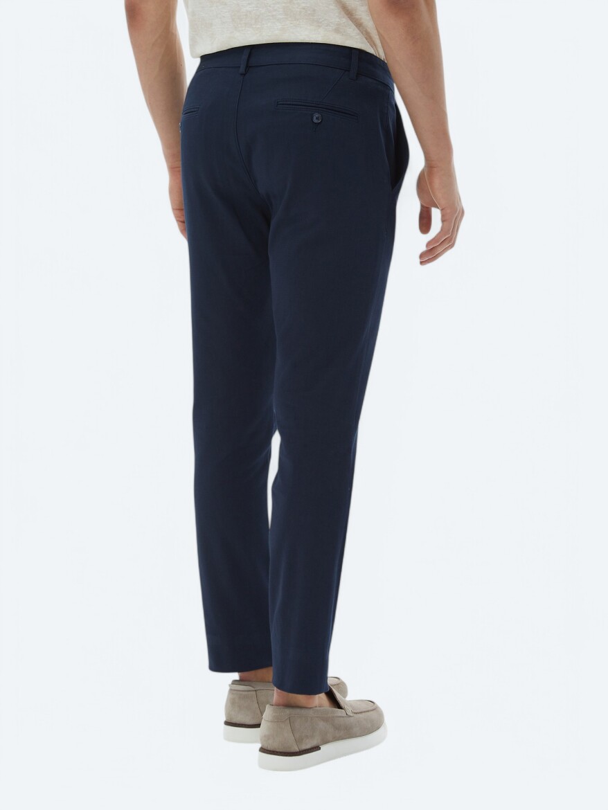 Lacivert Mikro Dokuma Regular Fit Casual Pamuk Karışımlı Pantolon - 6