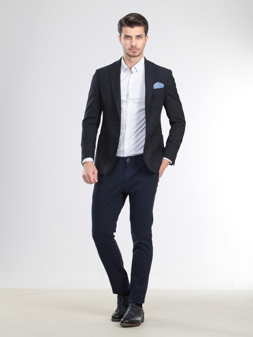 Lacivert Mikro Fitted Fit Yün Karışımlı Ceket - 3