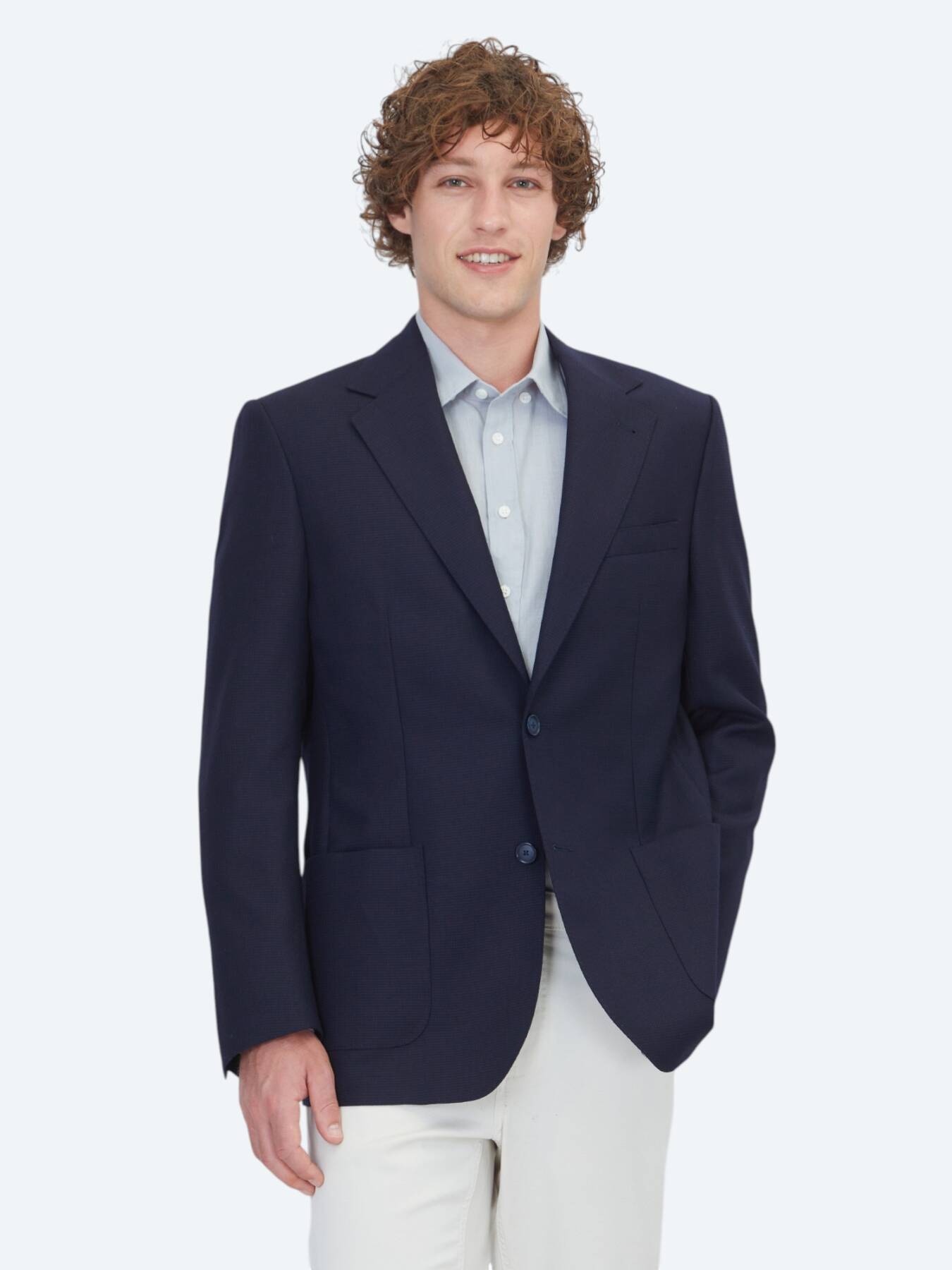 Lacivert Mikro Modern Fit %100 Yün Ceket