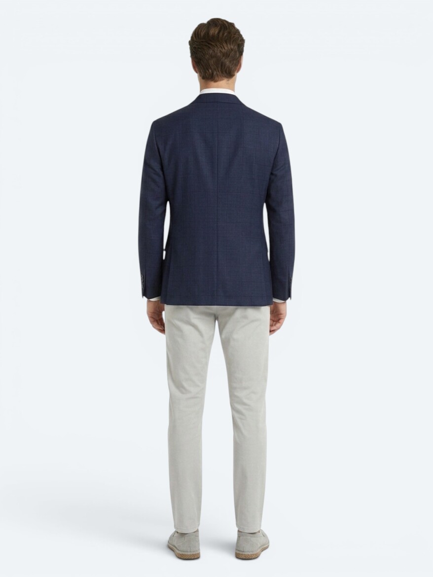 Lacivert Mikro Modern Fit %100 Yün Ceket - 5