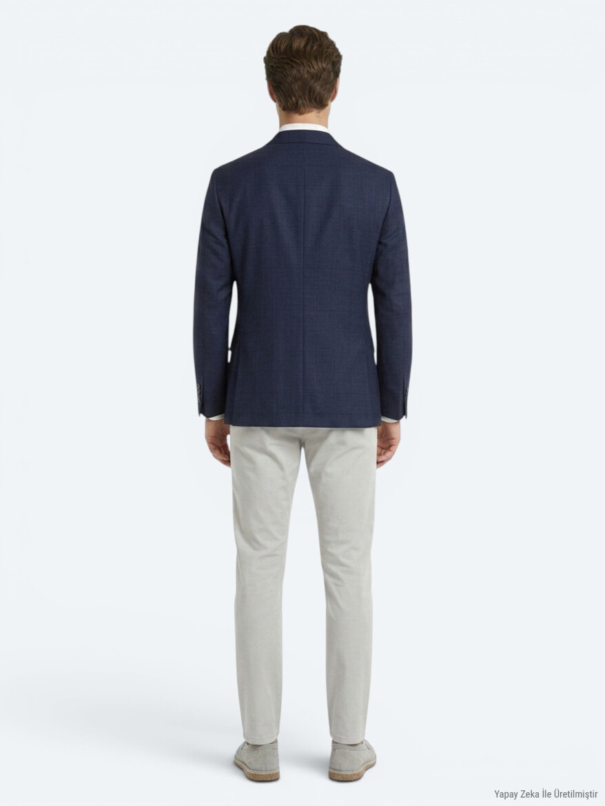 Lacivert Mikro Modern Fit %100 Yün Ceket - 5