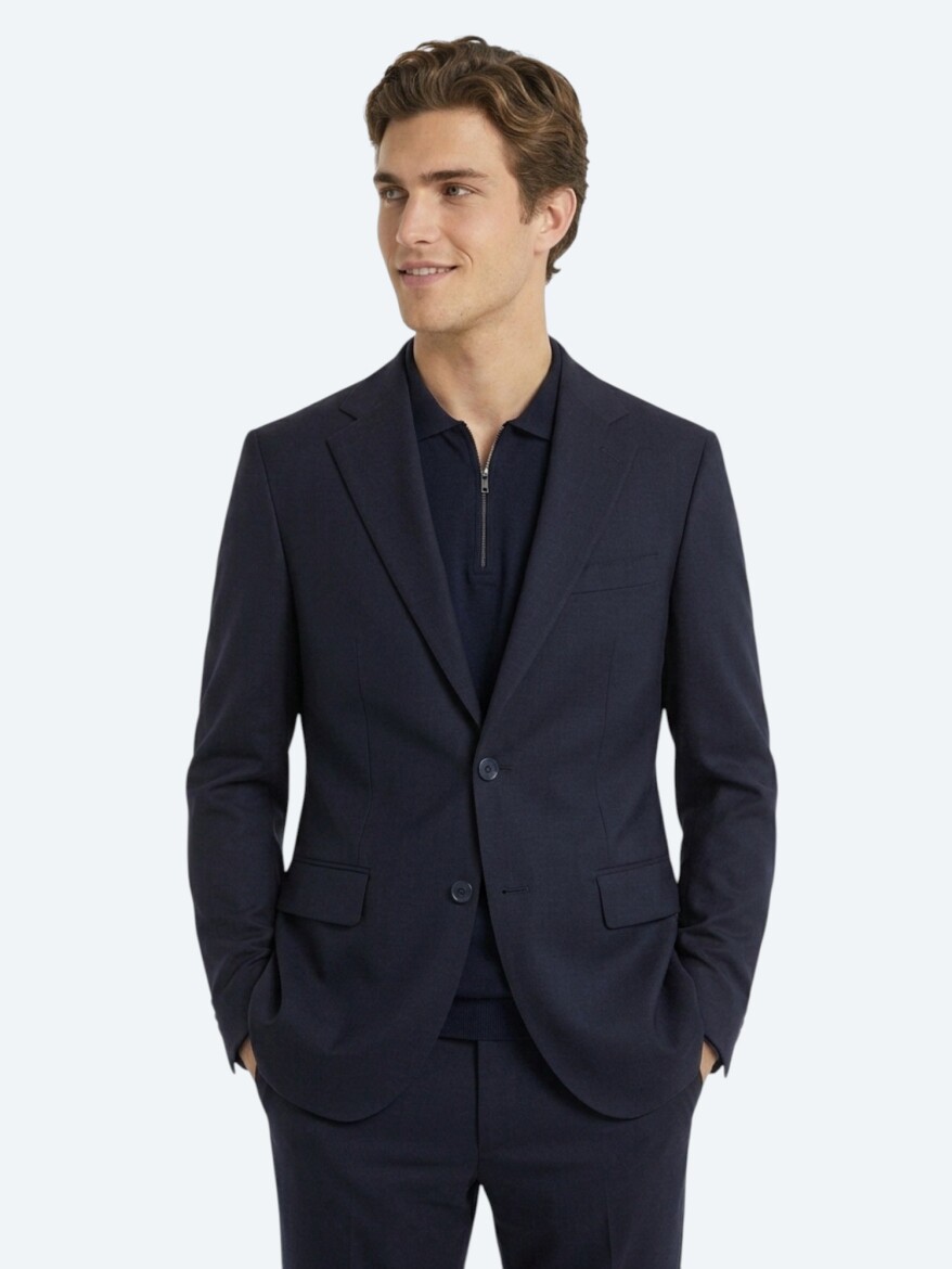 Lacivert Mikro Modern Fit %100 Yün Takım Elbise - KİP