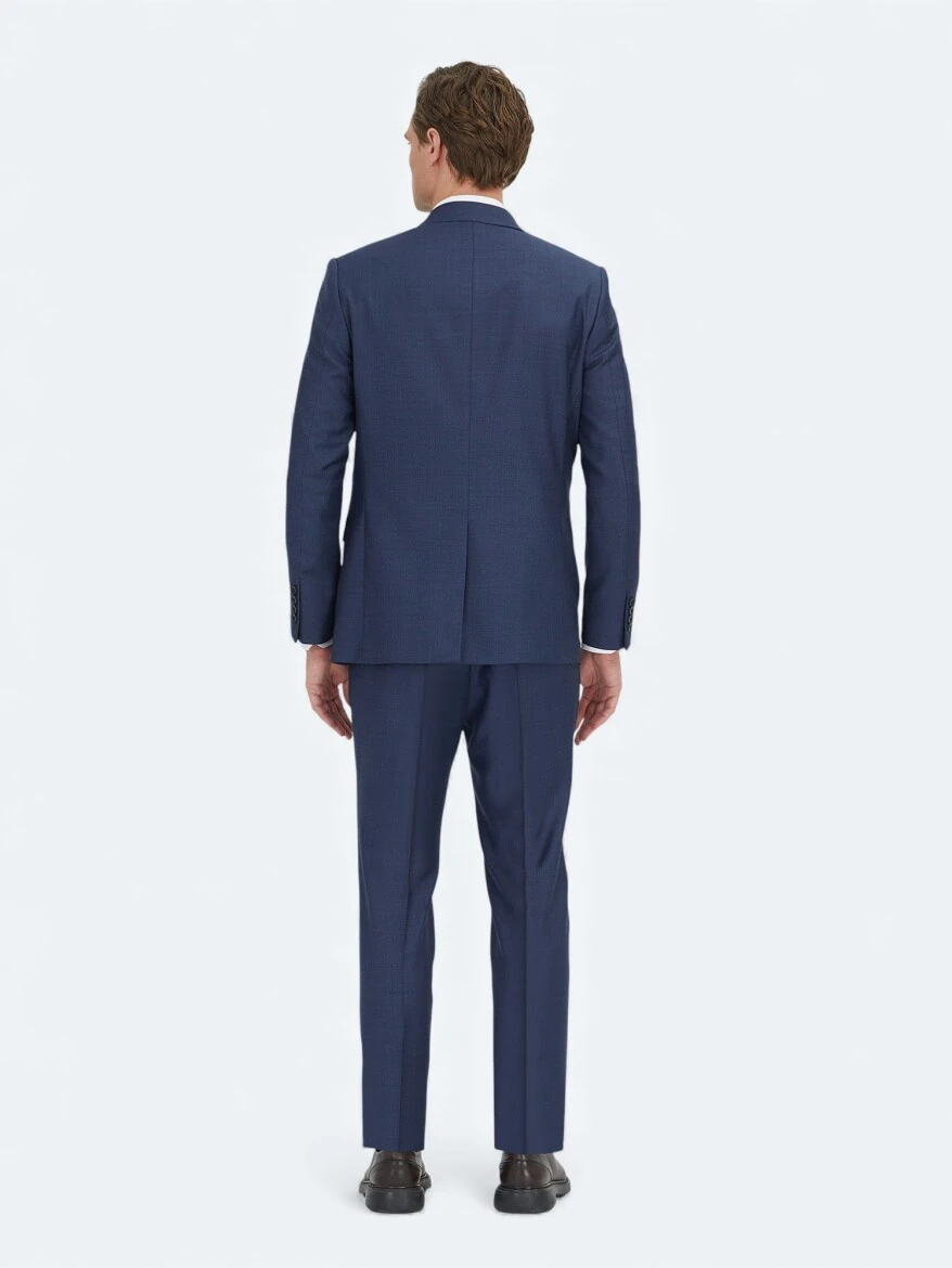 Lacivert Mikro Modern Fit %100 Yün Takım Elbise - 4