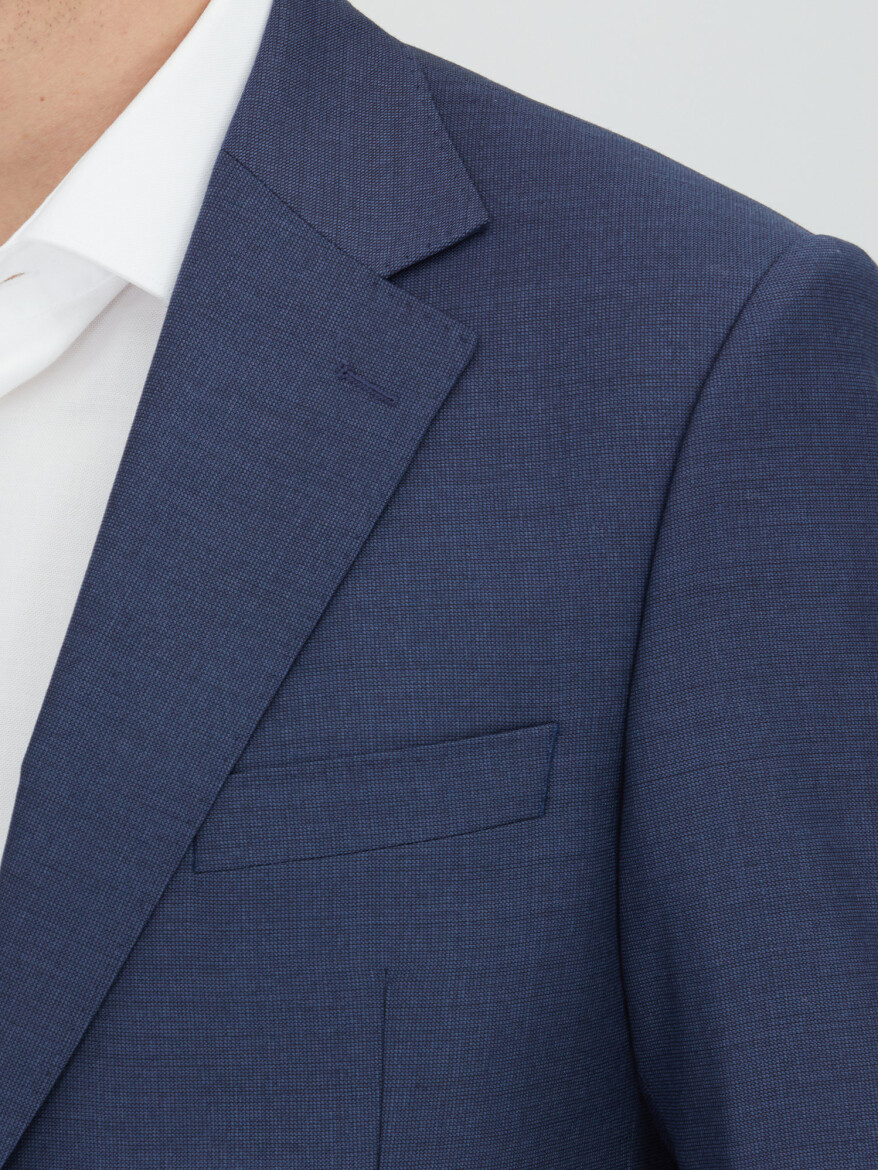 Lacivert Mikro Modern Fit %100 Yün Takım Elbise - 3