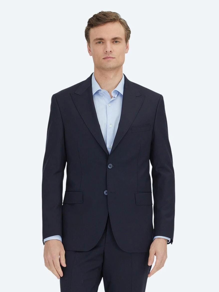 Lacivert Mikro Modern Fit %100 Yün Takım Elbise - 2