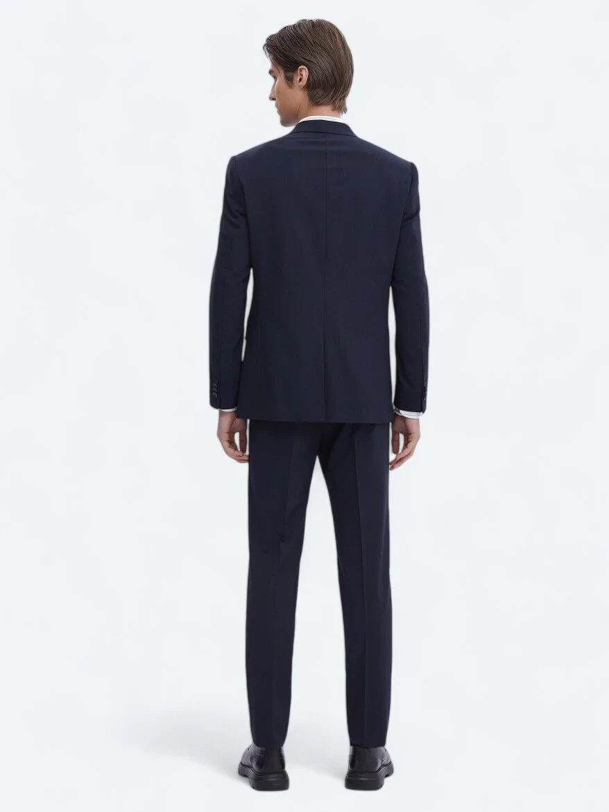 Lacivert Mikro Modern Fit Çevre Dostu Yün Karışımlı Takım Elbise - 5