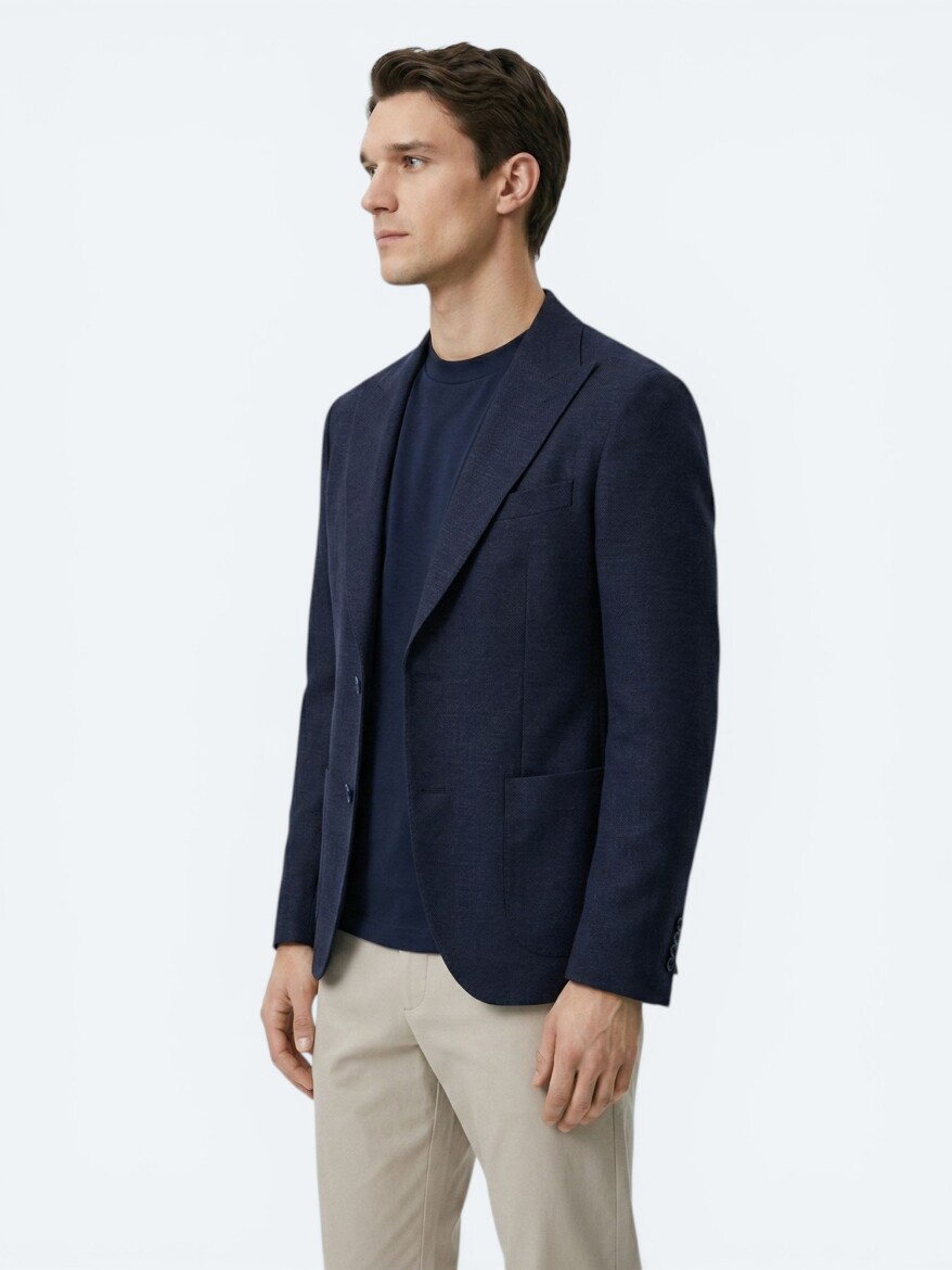 Lacivert Mikro Modern Fit Yün Karışımlı Ceket - KİP
