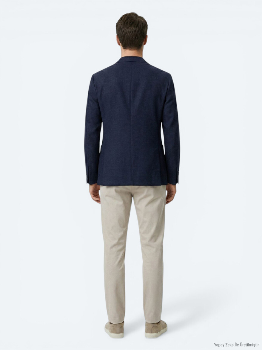 Lacivert Mikro Modern Fit Yün Karışımlı Ceket - 4