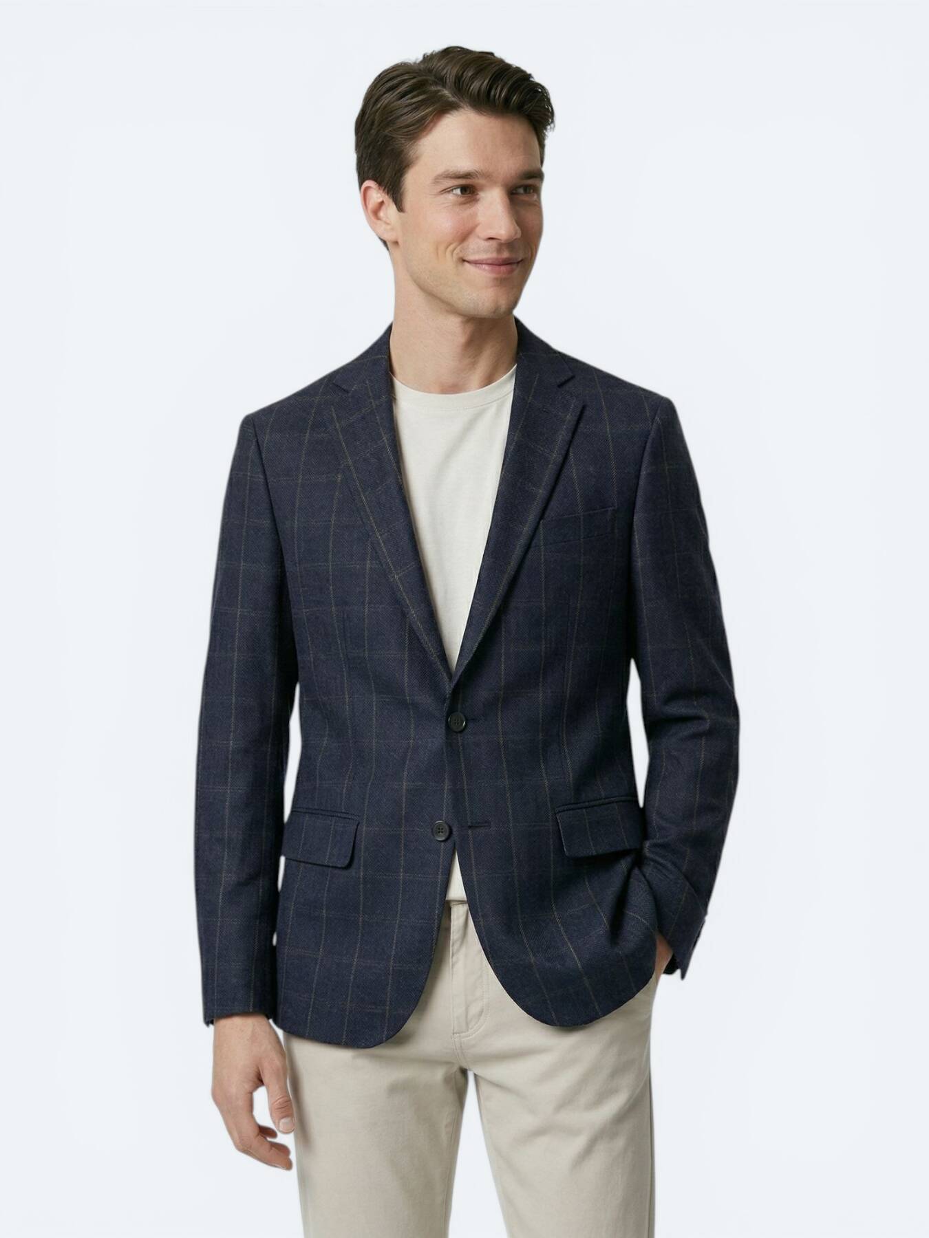 Lacivert Mikro Modern Fit Yün Karışımlı Ceket