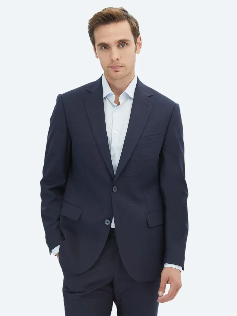 Lacivert Mikro Modern Fit Yün Karışımlı Takım Elbise - 1