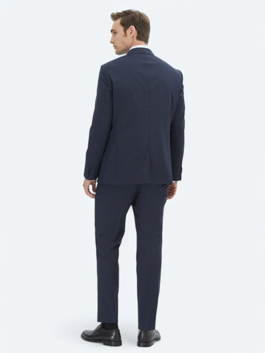 Lacivert Mikro Modern Fit Yün Karışımlı Takım Elbise - 5