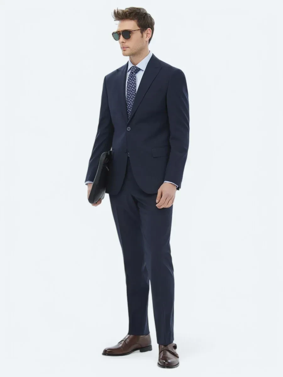 Lacivert Mikro Modern Fit Yün Karışımlı Takım Elbise - 5