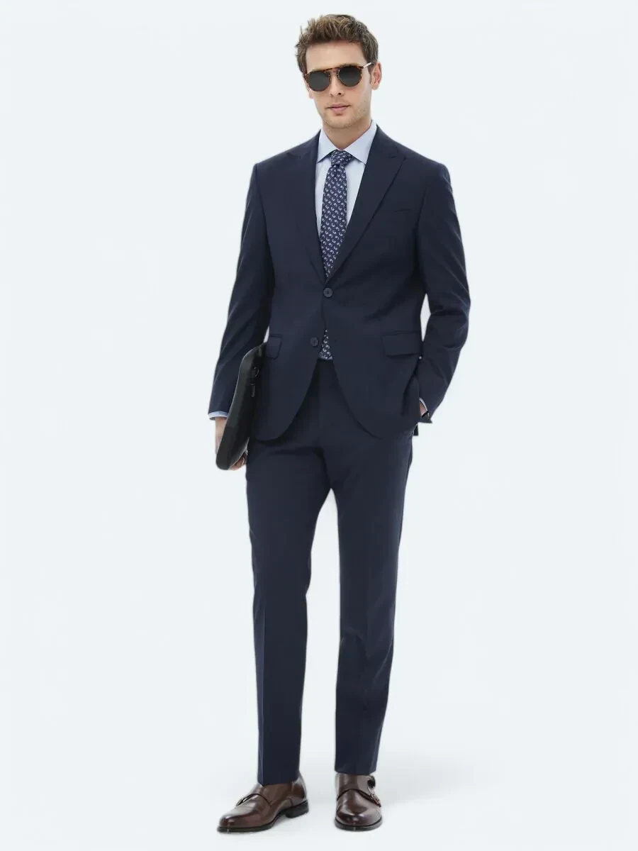 Lacivert Mikro Modern Fit Yün Karışımlı Takım Elbise - 8