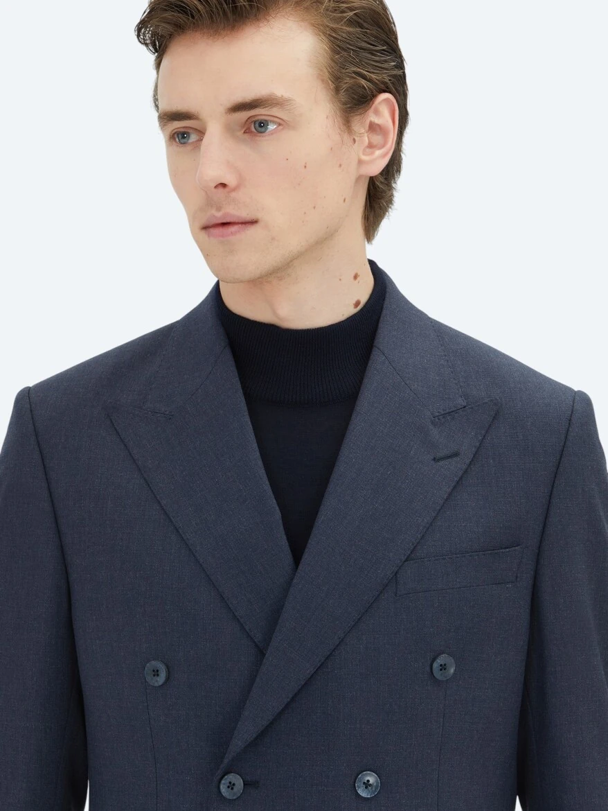 Lacivert Mikro Modern Fit Yün Karışımlı Takım Elbise - 3