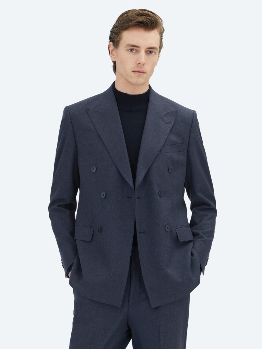 Lacivert Mikro Modern Fit Yün Karışımlı Takım Elbise - KİP