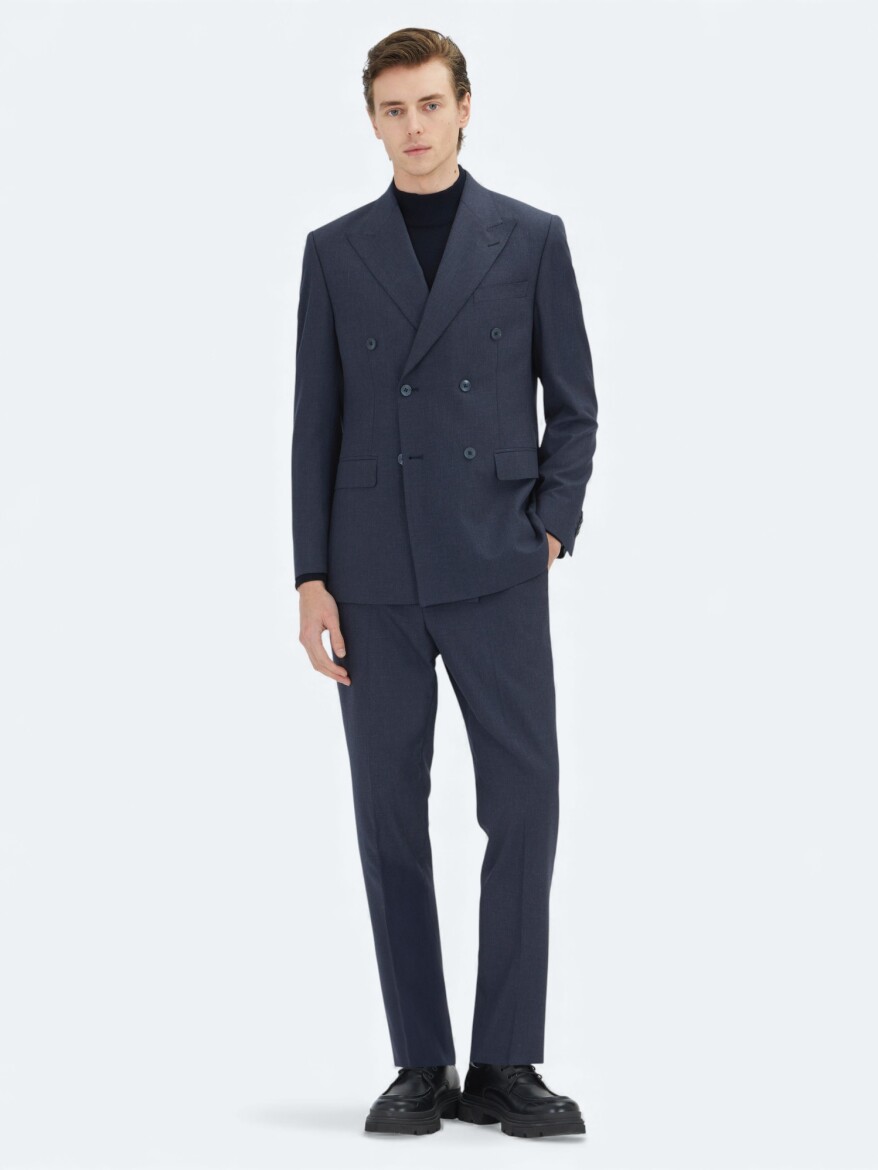 Lacivert Mikro Modern Fit Yün Karışımlı Takım Elbise - KİP