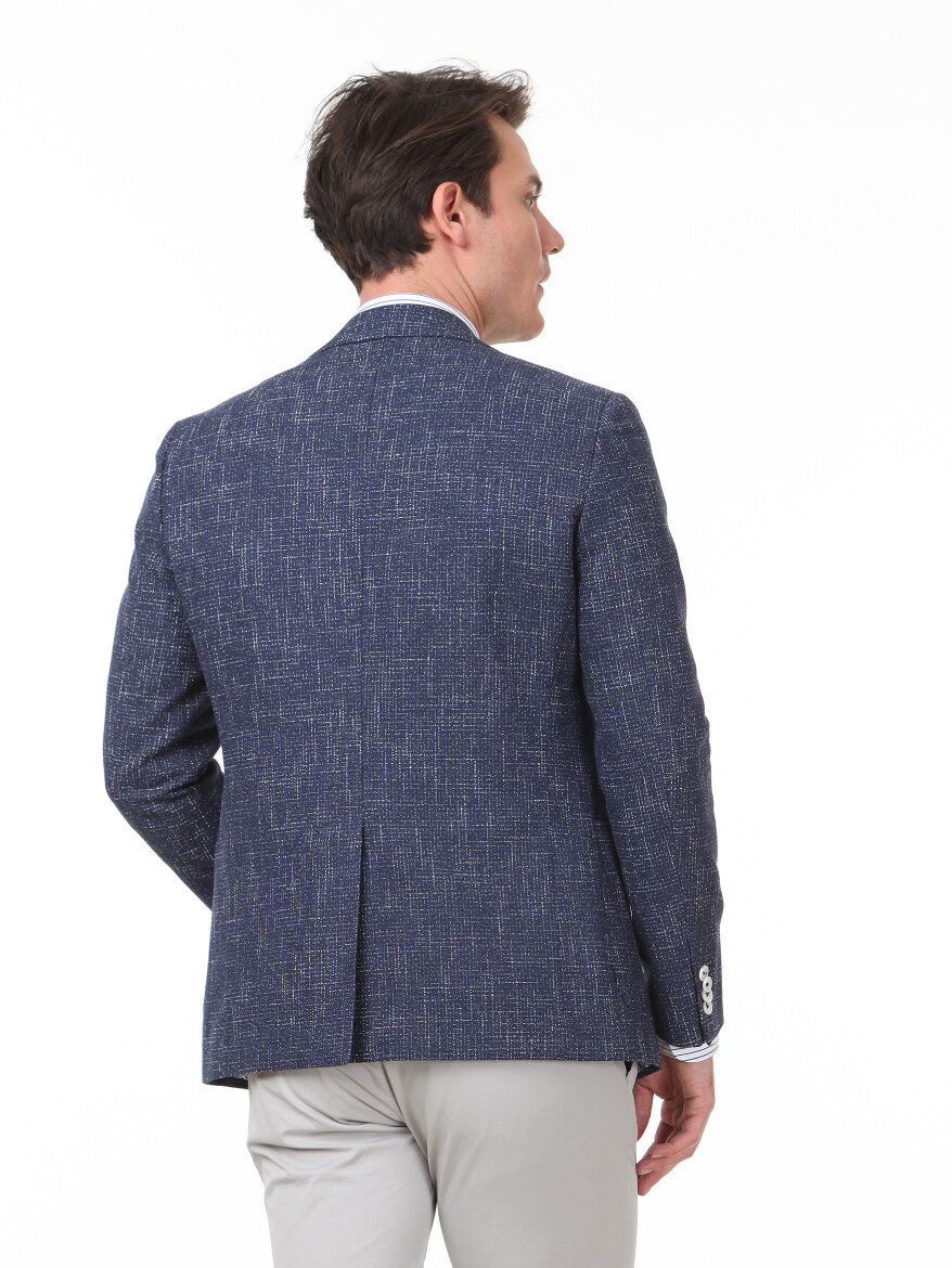 Lacivert Mikro Regular Fit Pamuk Karışımlı Ceket - 3