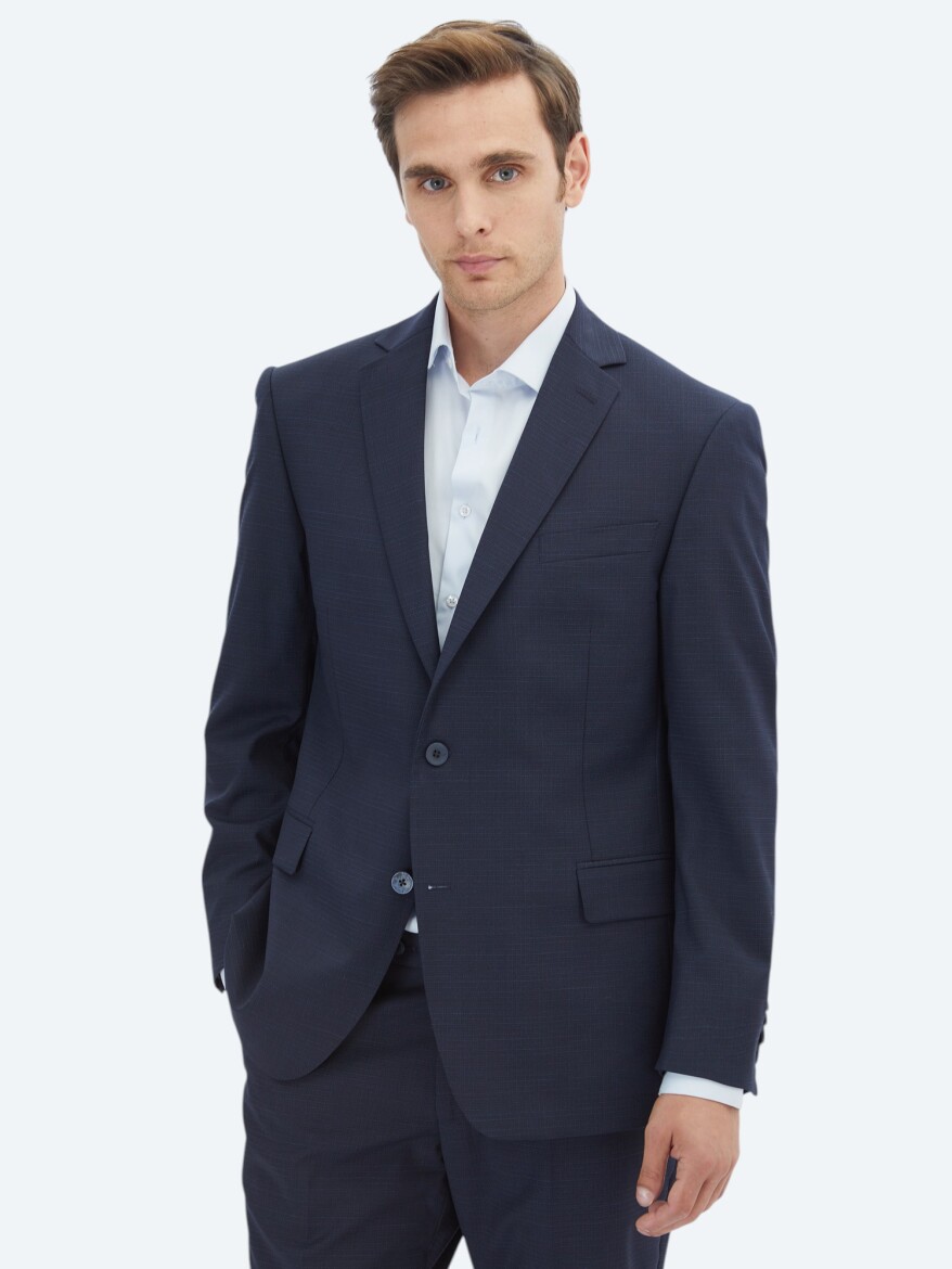 Lacivert Mikro Regular Fit Yün Karışımlı Takım Elbise - 1