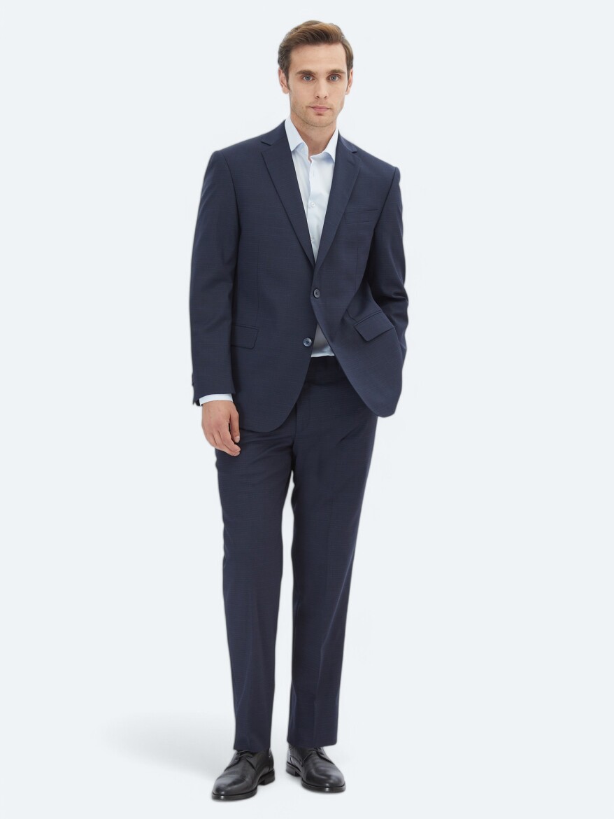 Lacivert Mikro Regular Fit Yün Karışımlı Takım Elbise - 2