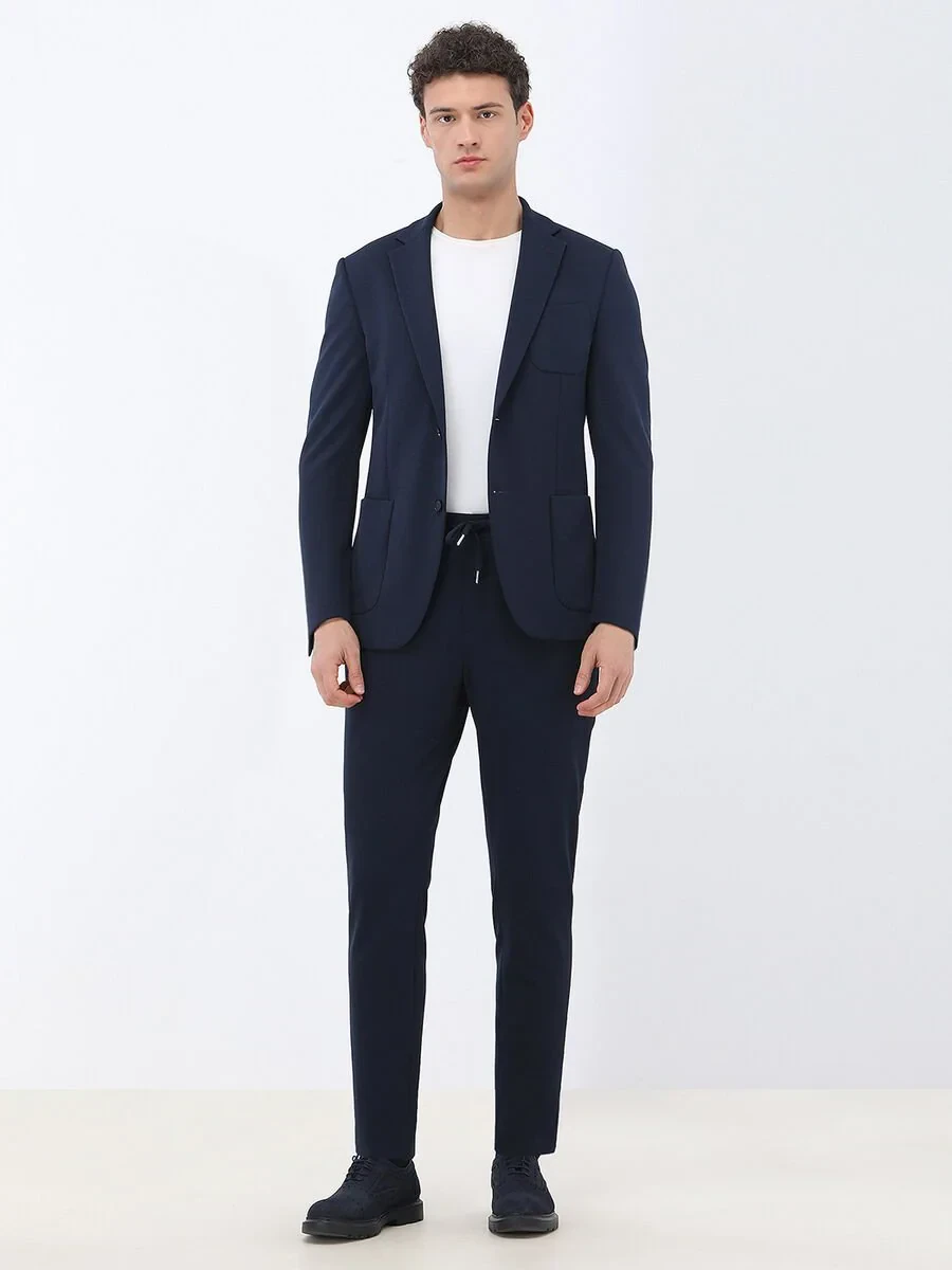 Lacivert Mikro Slim Fit Örme Takım Elbise - 2