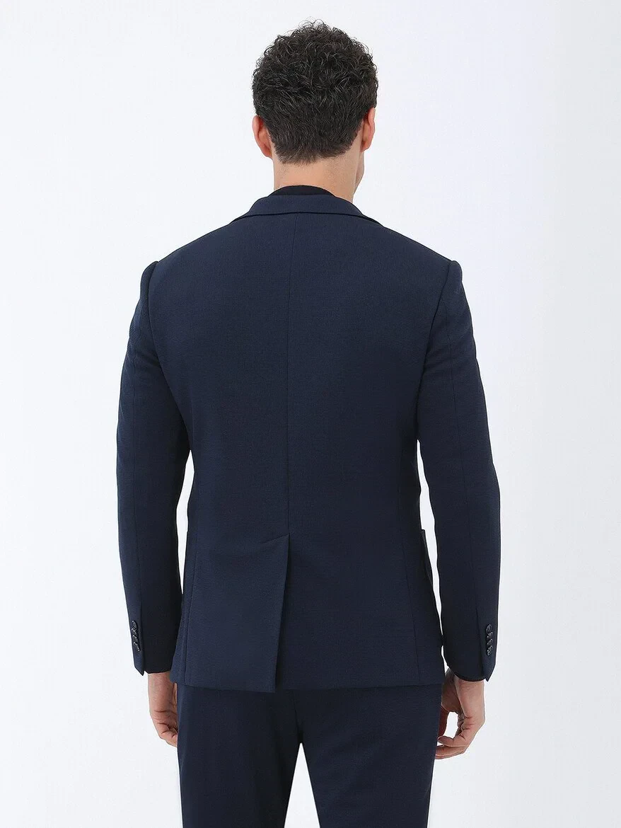 Lacivert Mikro Slim Fit Örme Takım Elbise - 4