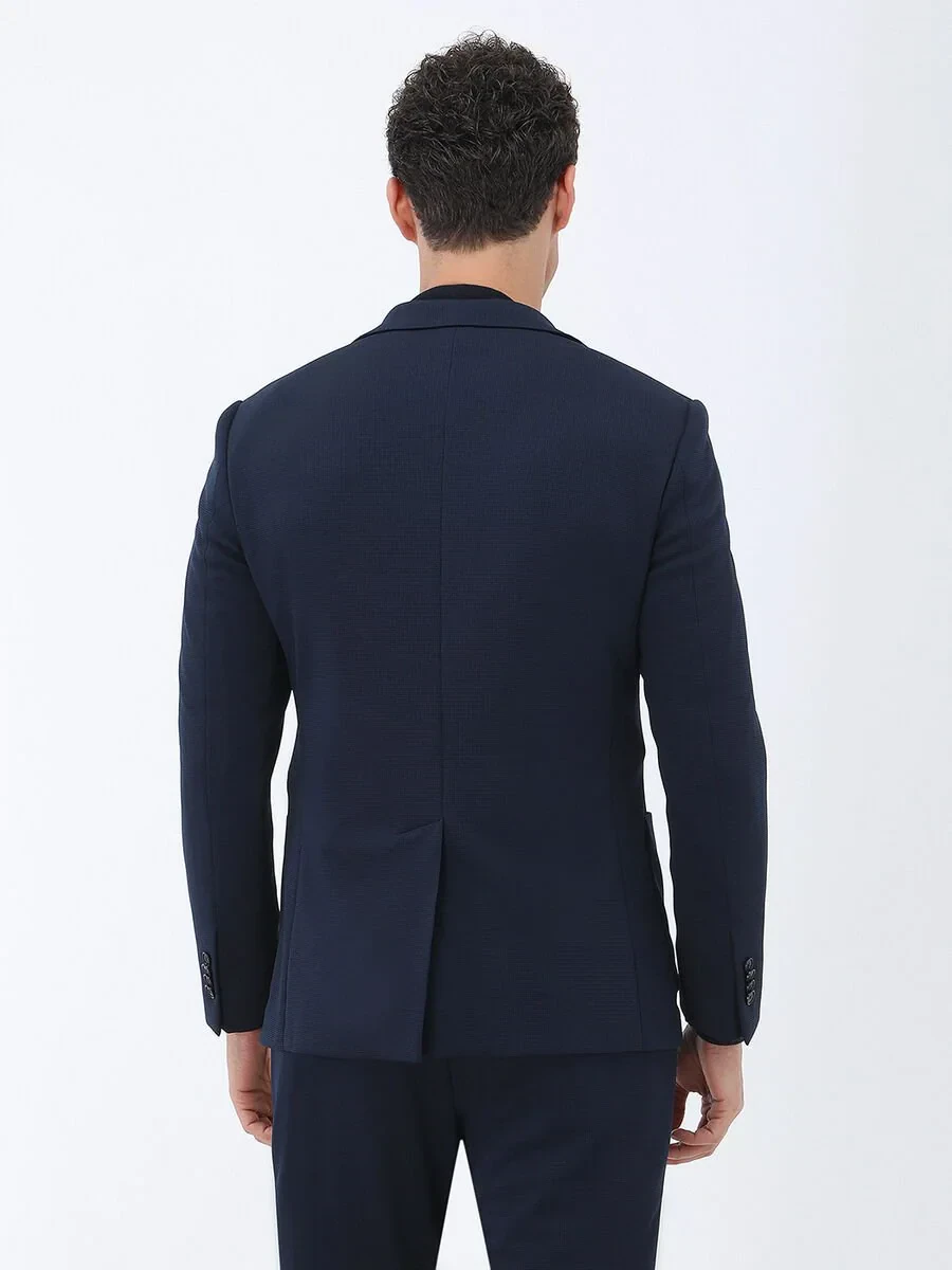 Lacivert Mikro Slim Fit Örme Takım Elbise - 4