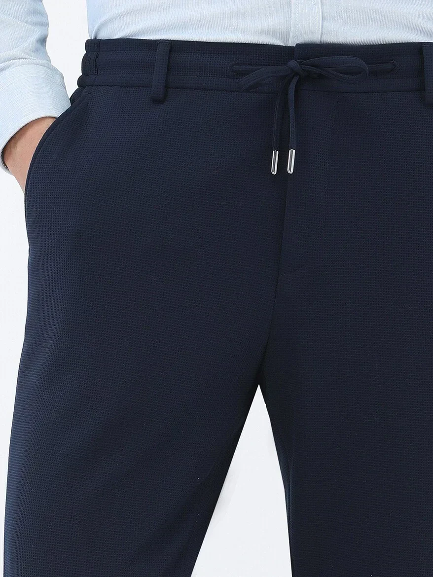 Lacivert Mikro Slim Fit Örme Takım Elbise - 5