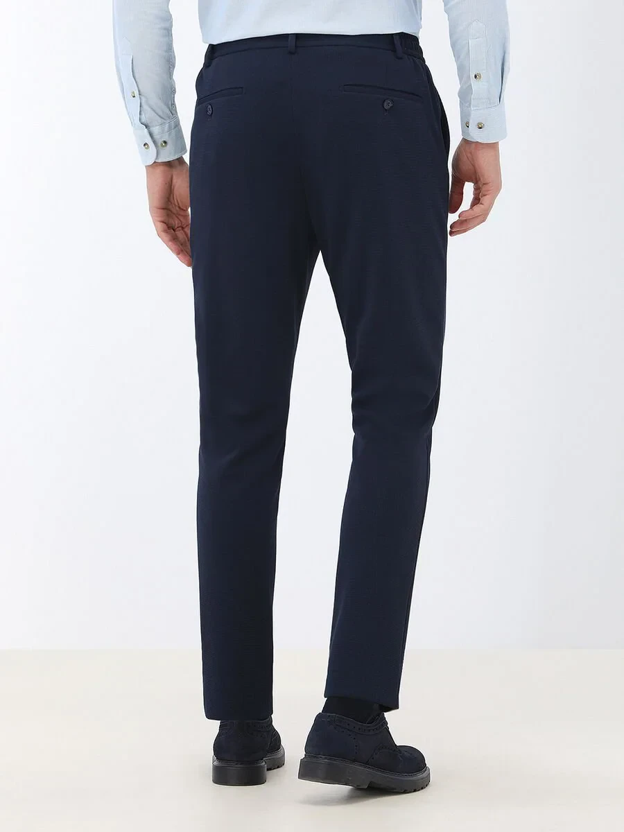 Lacivert Mikro Slim Fit Örme Takım Elbise - 8