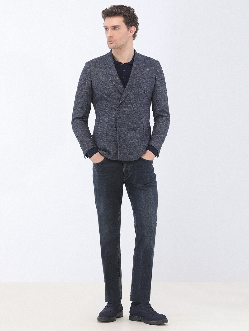 Lacivert Mikro Slim Fit Yün Karışımlı Ceket - 2