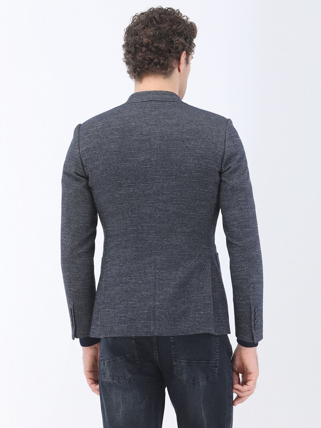 Lacivert Mikro Slim Fit Yün Karışımlı Ceket - 5