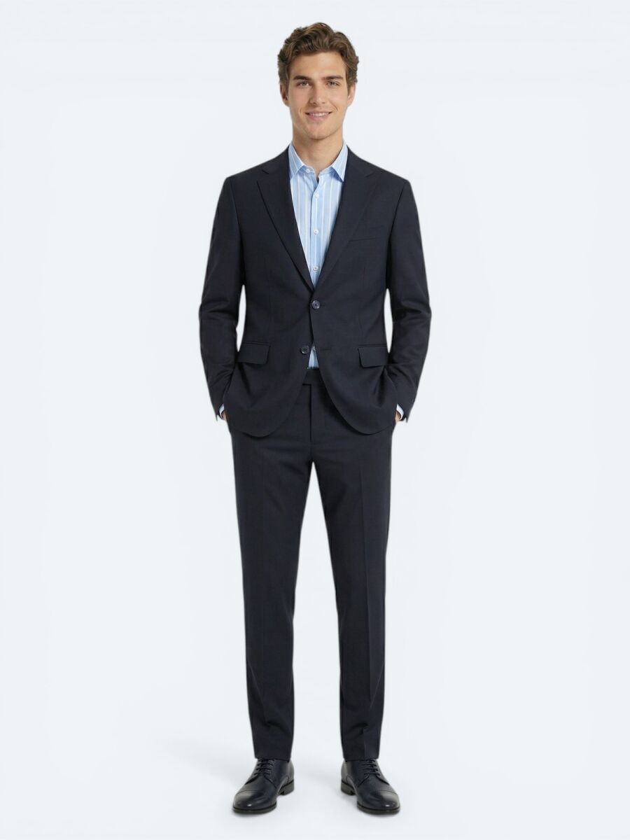 Lacivert Modern Fit %100 Yün Takım Elbise - 1