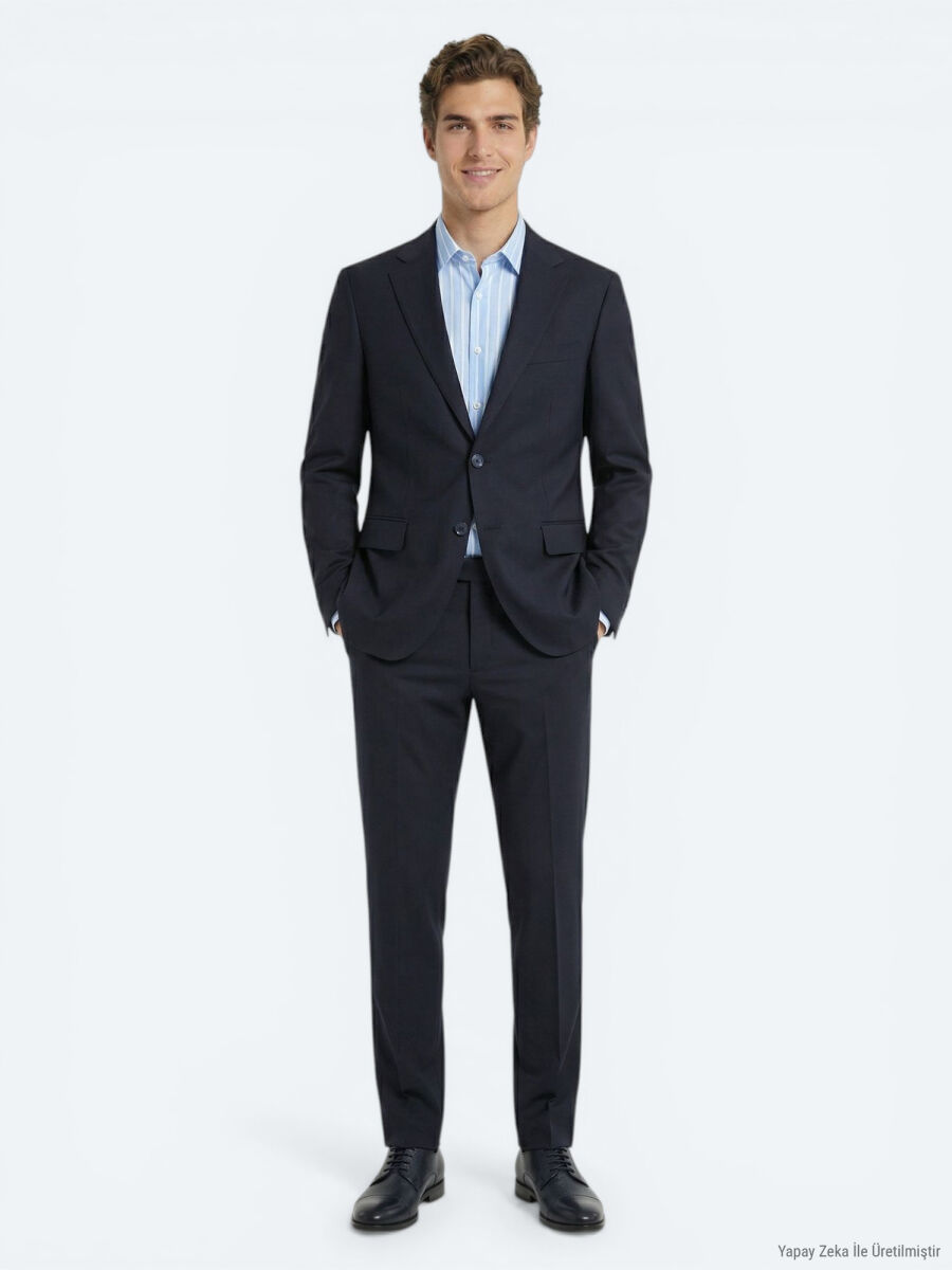 Lacivert Modern Fit %100 Yün Takım Elbise - 1