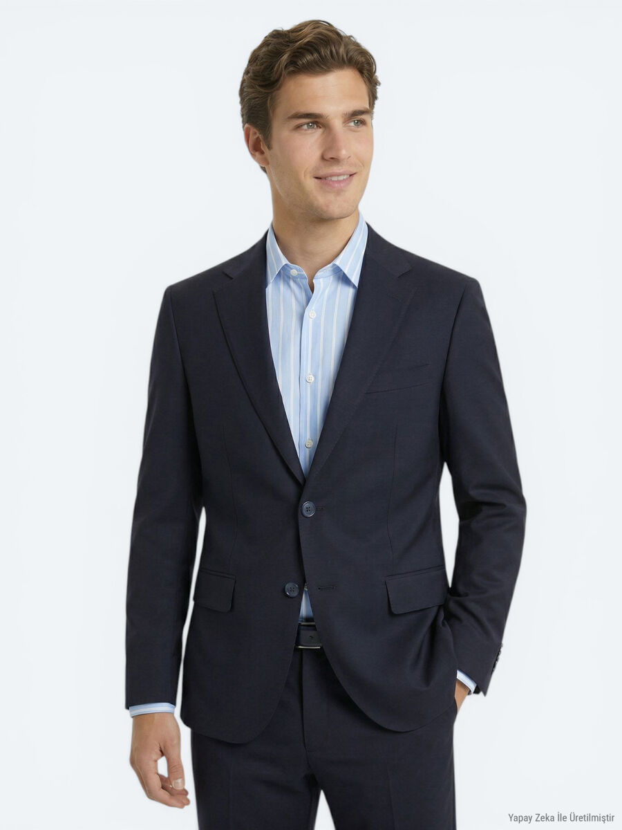 Lacivert Modern Fit %100 Yün Takım Elbise - 2