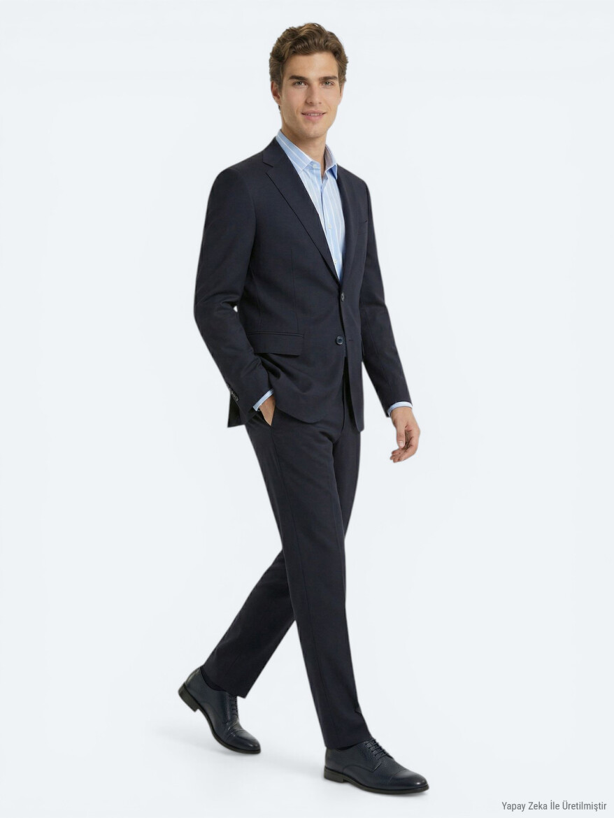 Lacivert Modern Fit %100 Yün Takım Elbise - 3