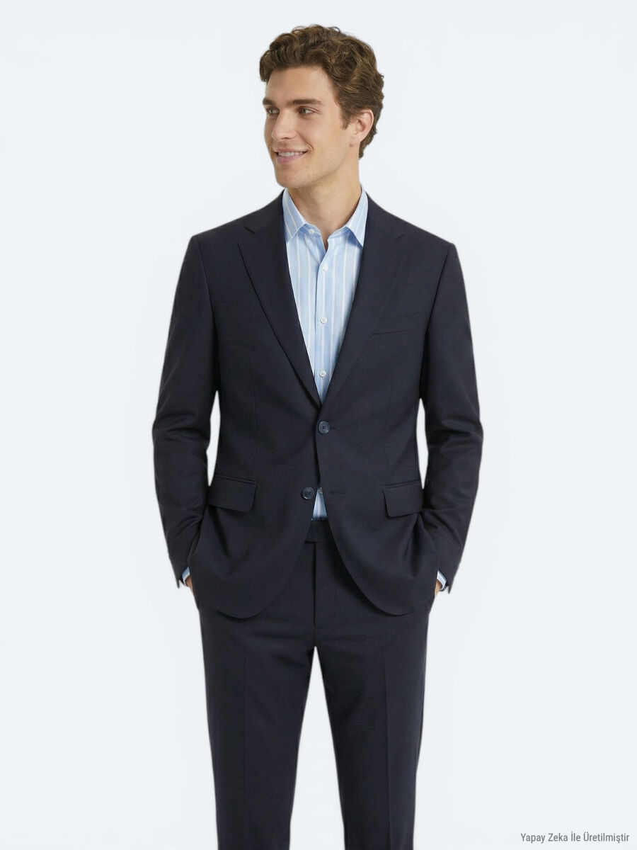 Lacivert Modern Fit %100 Yün Takım Elbise - 4