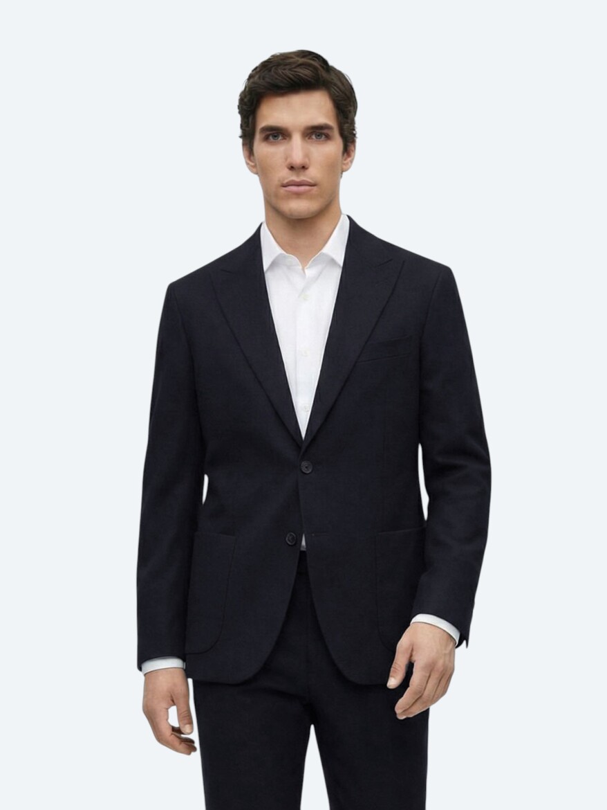 Lacivert Modern Fit Pamuk Karışımlı Ceket - KİP